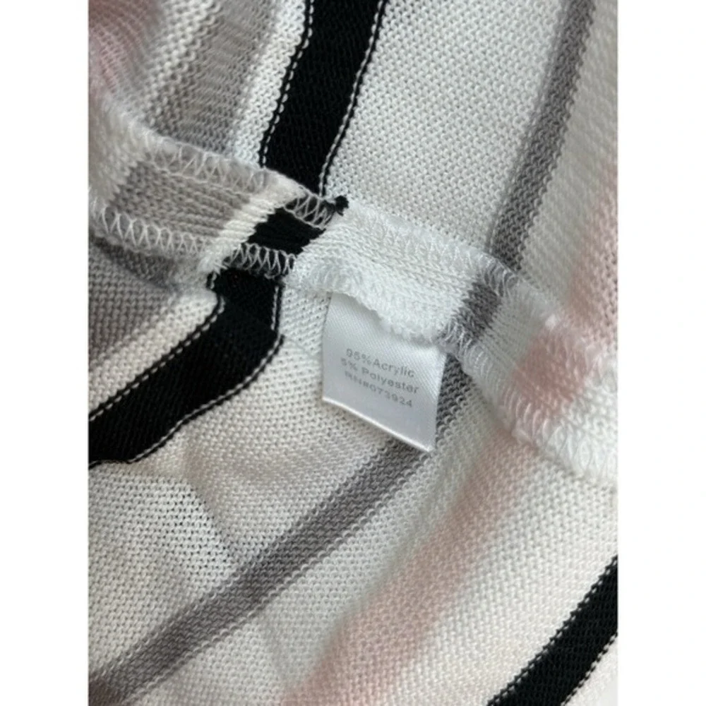 MING WANG Slinky Pink Black‎ White Stripe Open Front Cardigan Size L
